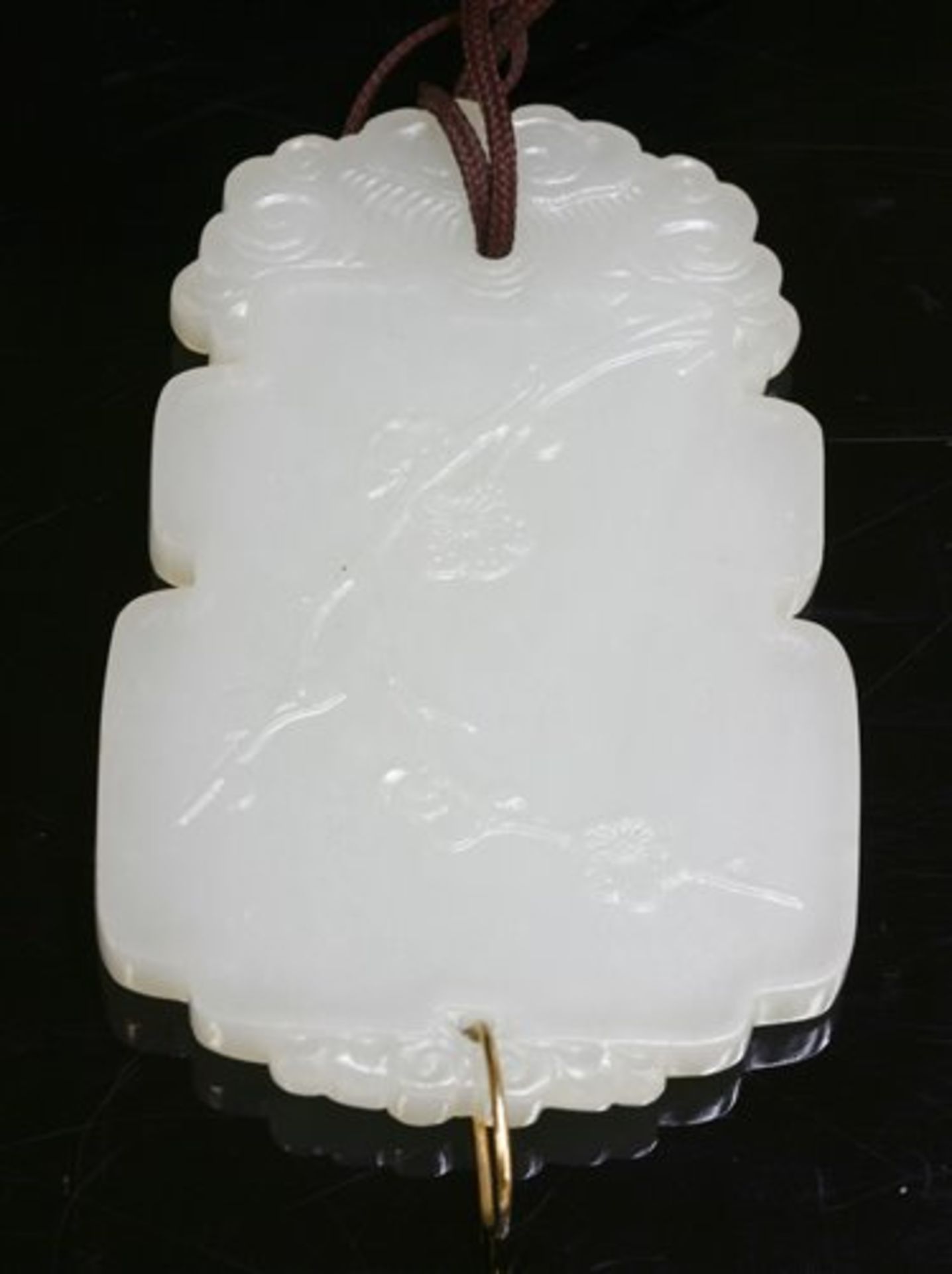 A Chinese carved celadon nephrite Pei, - Image 2 of 2