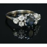 A white gold sapphire and diamond ring,