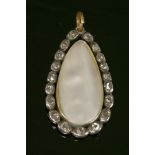 An early Victorian blister pearl and diamond drop pendant,