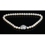 A single row uniform cultured pearl necklace,