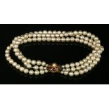 A three row uniform cultured pearl choker