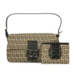 A Fendi beige and brown monogram canvas baguette handbag,