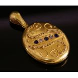 A Victorian gold sapphire and diamond hinged locket,
