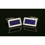 A cased pair of limited edition contemporary Faberge 18ct white gold, enamel and diamond cufflinks,