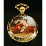 A cased Reuge Musical gold plated full hunter pocket watch,