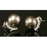 A pair of Italian white gold Tahitian cultured pearl and diamond earrings