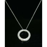 An 18ct white gold diamond set hoop slide pendant,