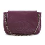 A Chanel purple leather front flap satchel shoulder handbag,