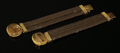 A pair of Regency gold mounted woven hair bracelets