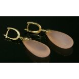 A pair of Italian gold and stained chalcedony drop earrings