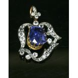 A cased Victorian unheated sapphire pendant,
