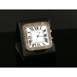 A stainless steel Santos de Cartier travel clock,