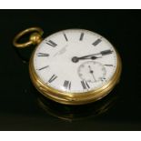 An 18ct gold key wound open faced pocket watch,