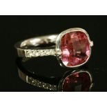 A white gold single stone pink tourmaline ring,