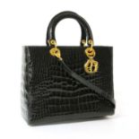 A Christian Dior black crocodile 'Lady Dior' handbag, circa 2012,