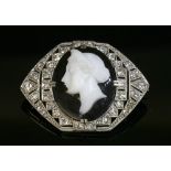 An Art Deco hardstone cameo and diamond brooch,