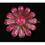 A Georgian silver, pink, foiled paste flower head brooch,
