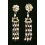 A pair of white gold, Art Deco-style, sapphire and diamond girandole drop earrings,