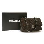A Chanel classic brown patent quilted leather flap handbag,