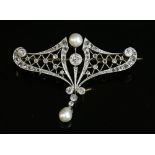 A Belle Époque diamond and pearl set brooch/pendant, c.1910,
