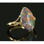 A 15ct gold Edwardian single stone black opal ring