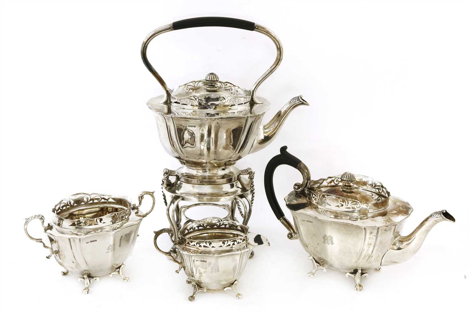 A four-piece silver tea set,