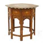 A near pair of Indian hardwood and inlaid octagonal occasional tables