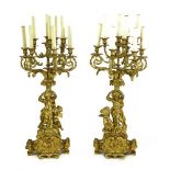 A pair of gilt bronze ten-light figural candelabra,