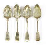 Four early 19th century Scottish provincial silver fiddle pattern tablespoons,