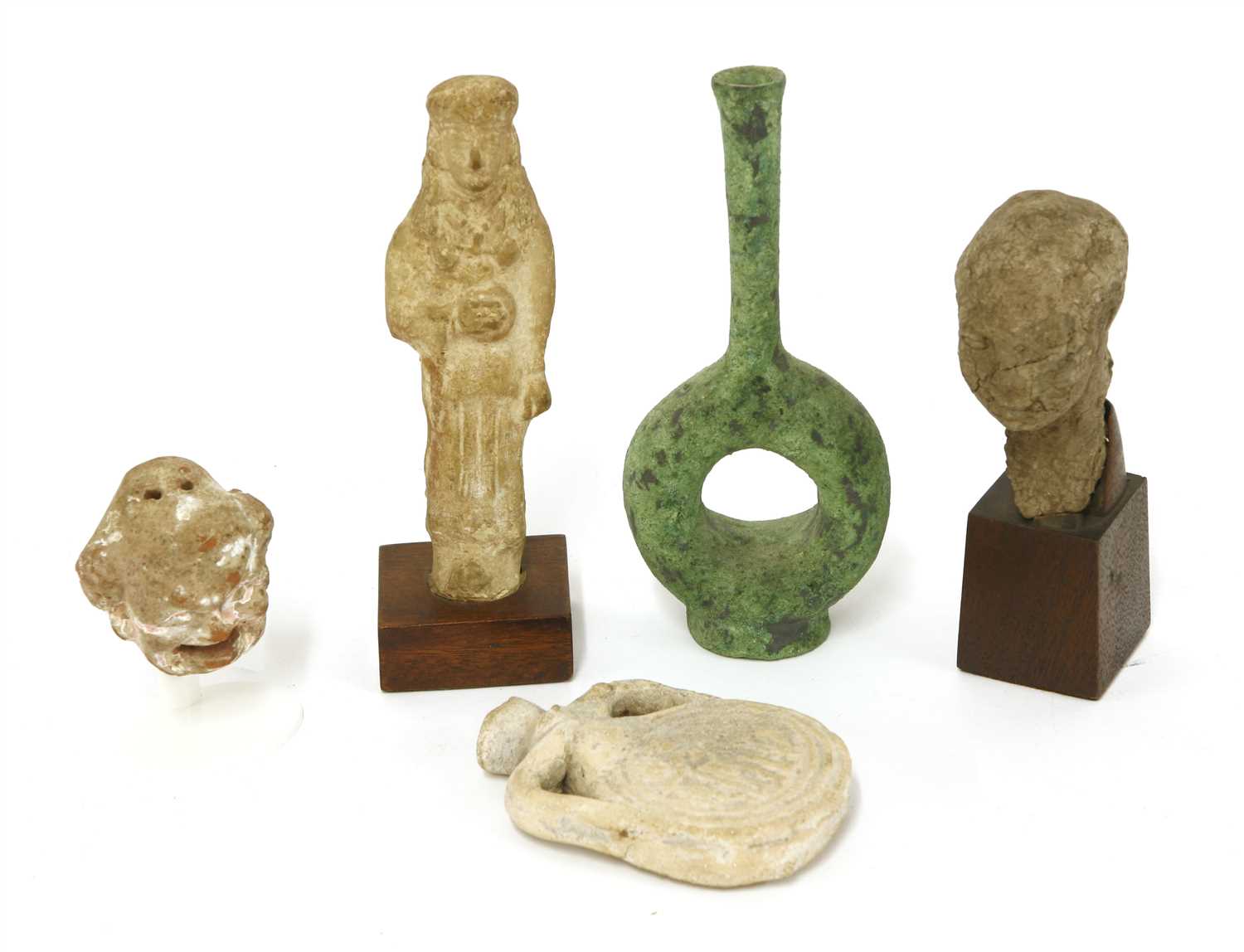 Antiquities: five ancient clay items,