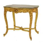 A Louis XV-style giltwood and marble top side table,
