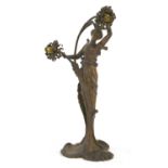 An Art Nouveau spelter two-light table lamp