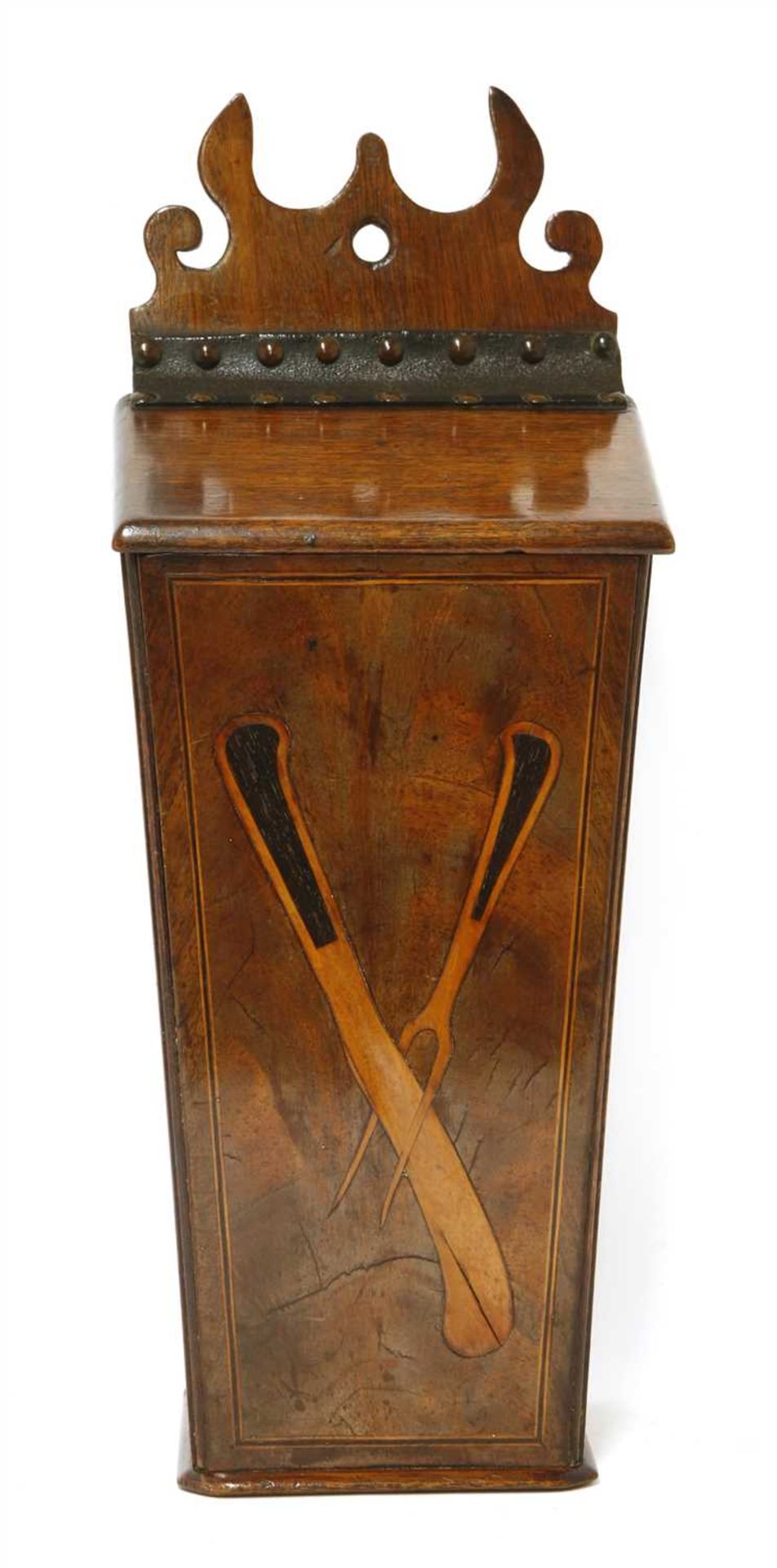 A George III strung mahogany wall-mounted knife box