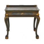 A blue lacquered and chinoiserie decorated occasional table,