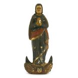 A carved wooden, gesso and painted polychrome figure of a saint