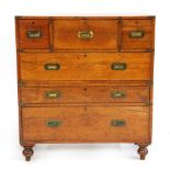 A teak and brass bound campaign secretaire chest,