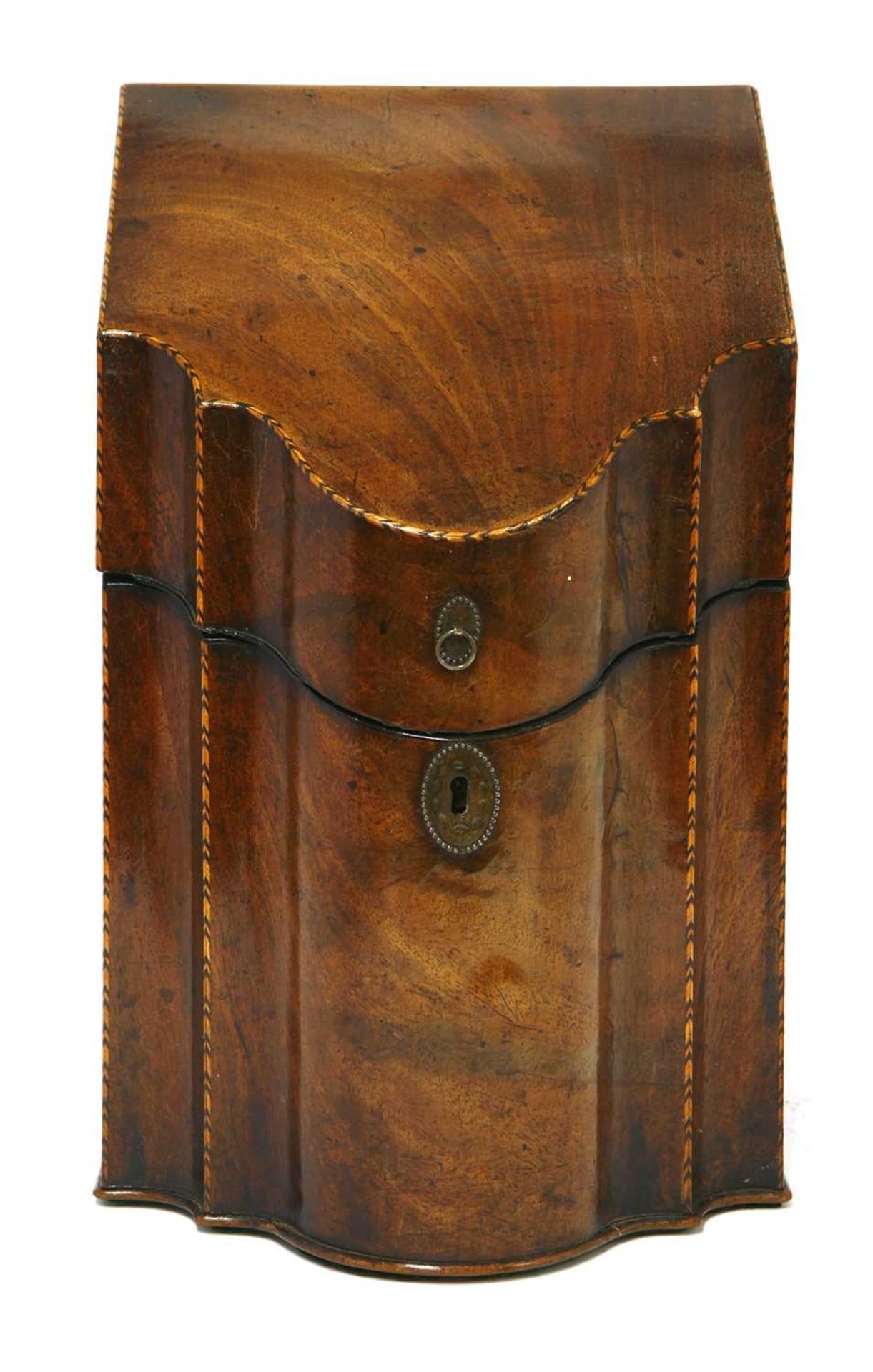 A George III strung mahogany wall-mounted knife box - Bild 2 aus 4