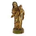 A carved wooden, gesso and polychrome painted figure of the Madonna and child,