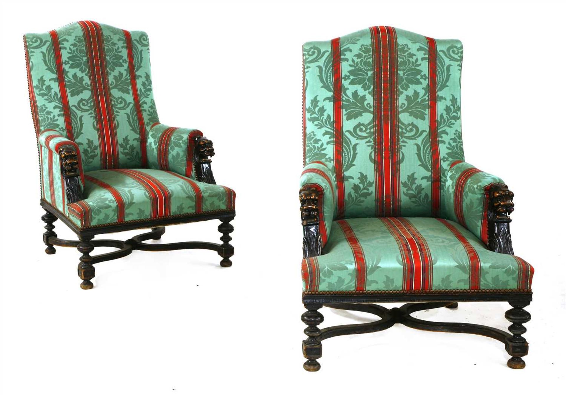 A pair of Victorian walnut library armchairs - Image 2 of 2