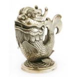 A Chinese silver dragon fish spoon warmer,