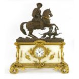 A large French bronze, gilt bronze and marble clock,