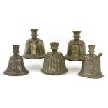 Five Indian Bidriware hookah pipe bases,