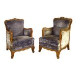 A pair of French beechwood armchairs,