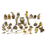 A collection of twenty miniature helmets and various armour