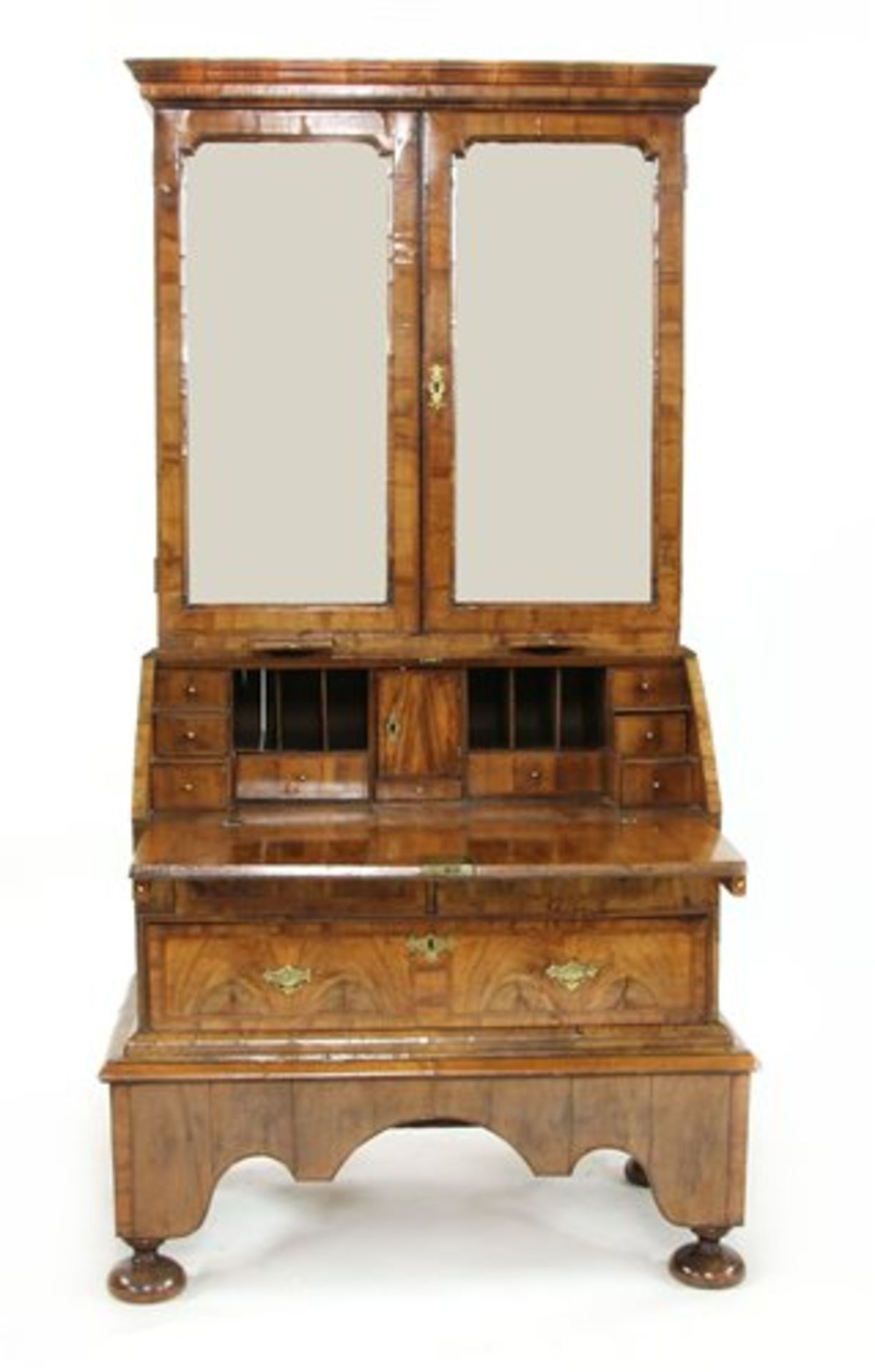 A walnut, feather-banded and fruitwood bureau cabinet on stand - Bild 2 aus 2