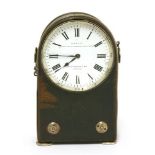 A French brown leather cased travelling clock