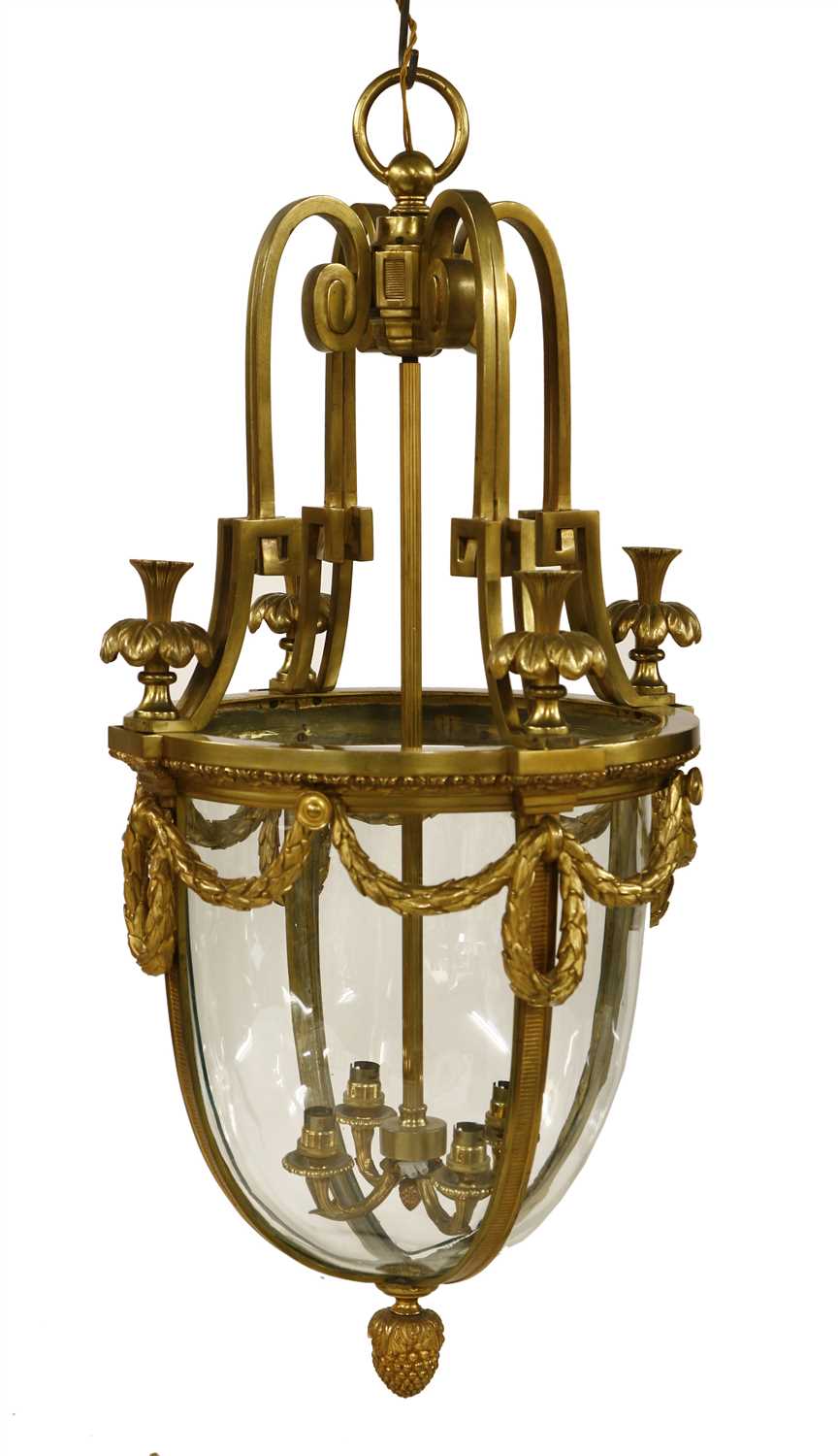 A large Louis XVI-style ormolu and glass hall lantern, - Image 2 of 2