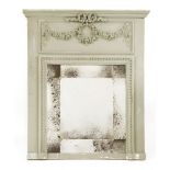 A French-style grey painted trumeau wall mirror