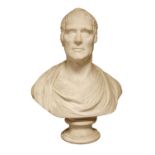 A white marble bust of a man,