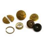 Two military POW Escape buttons and an RAF compass button,